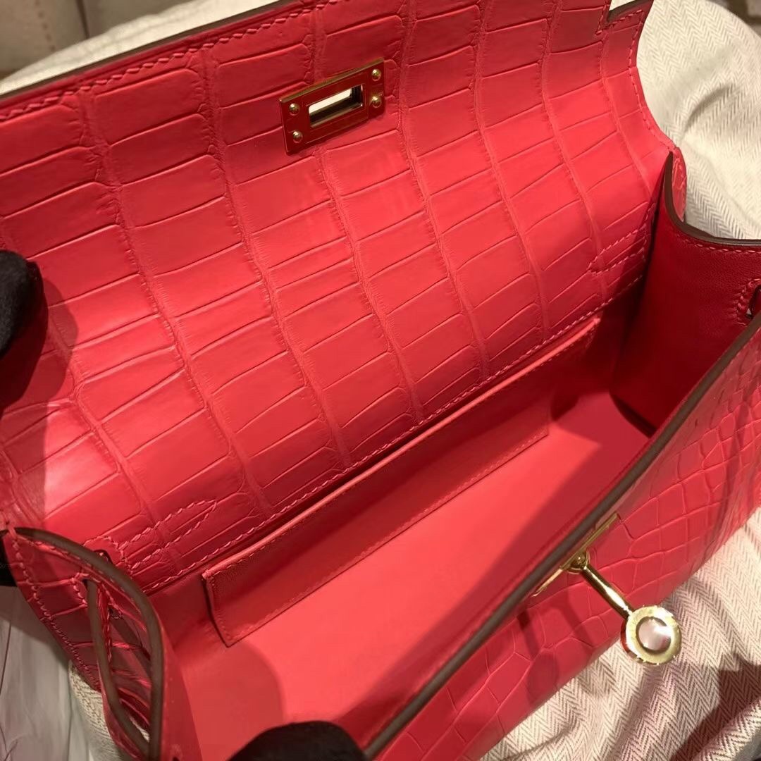 에르메스 미니 켈리백22 레드 금장 악어가죽